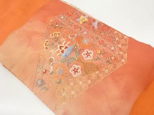 金駒刺繍花瓶に花唐草・鳥模様名古屋帯